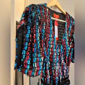 MONIQUE LHUILLIER Sequin Wrap Midi Dress Size 8